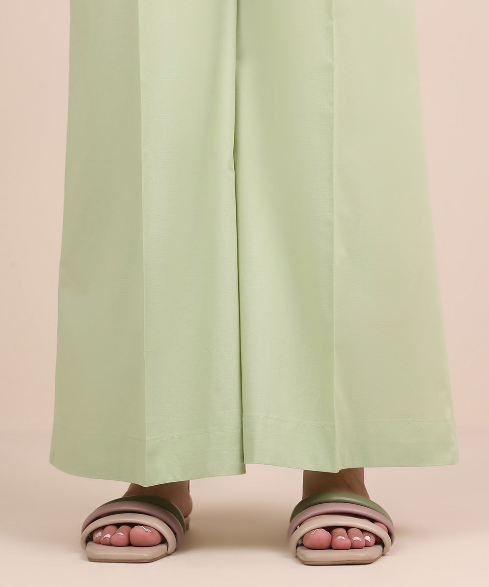 Women's RTW Cambric Green Solid Flared Pants