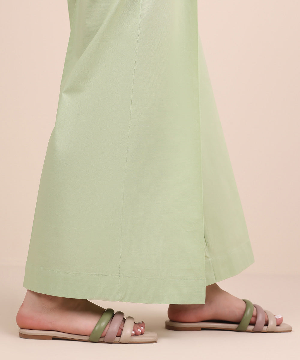 Women's RTW Cambric Green Solid Flared Pants