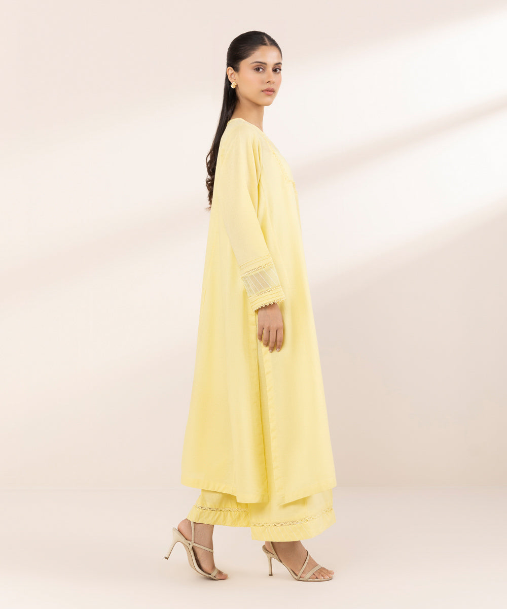 Women's RTW Dobby Yellow Solid A-Line Shirt
