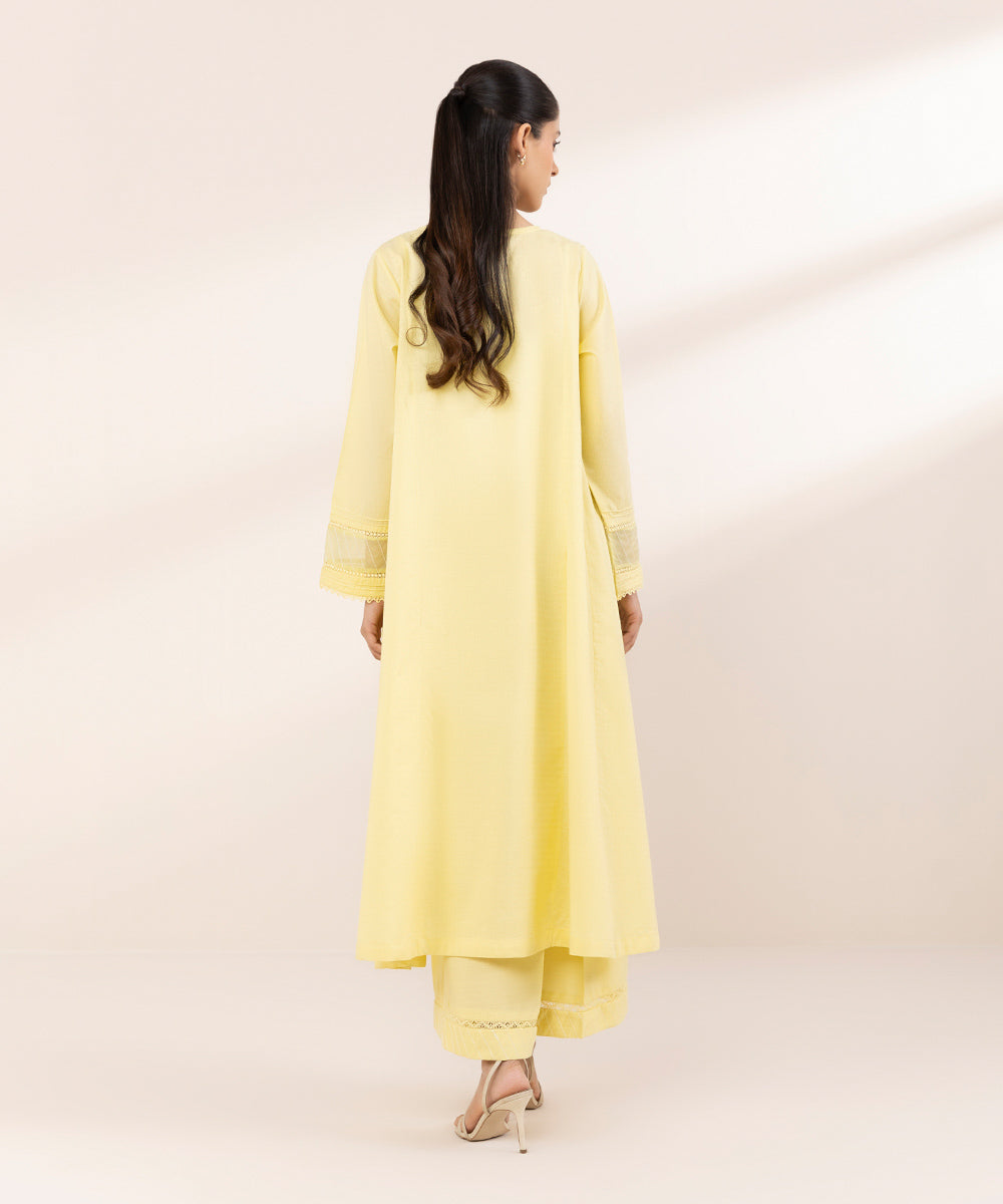 Women's RTW Dobby Yellow Solid A-Line Shirt