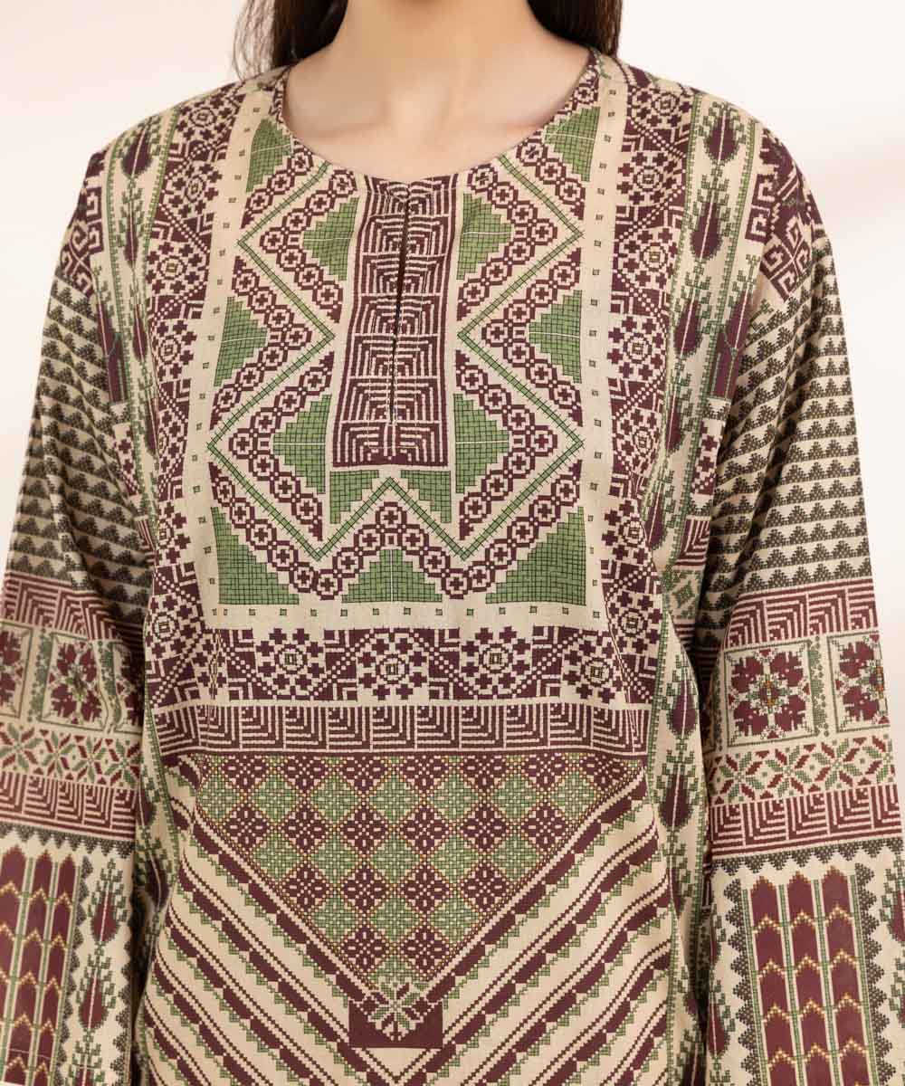 Women's Pret Cambric Brown Printed Boxy Shirt