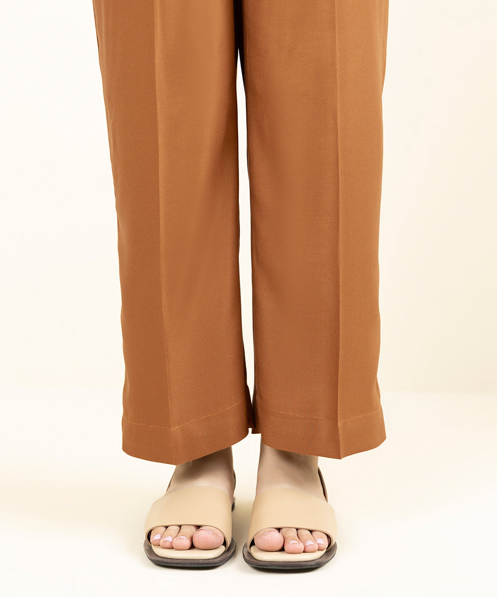 Women's Pret Bedford Solid Brown Straight Pants