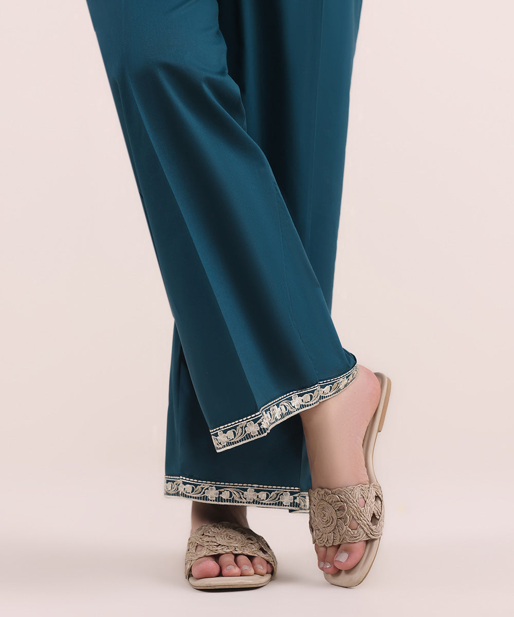 Women's Pret Cambric Green Embroidered Culottes