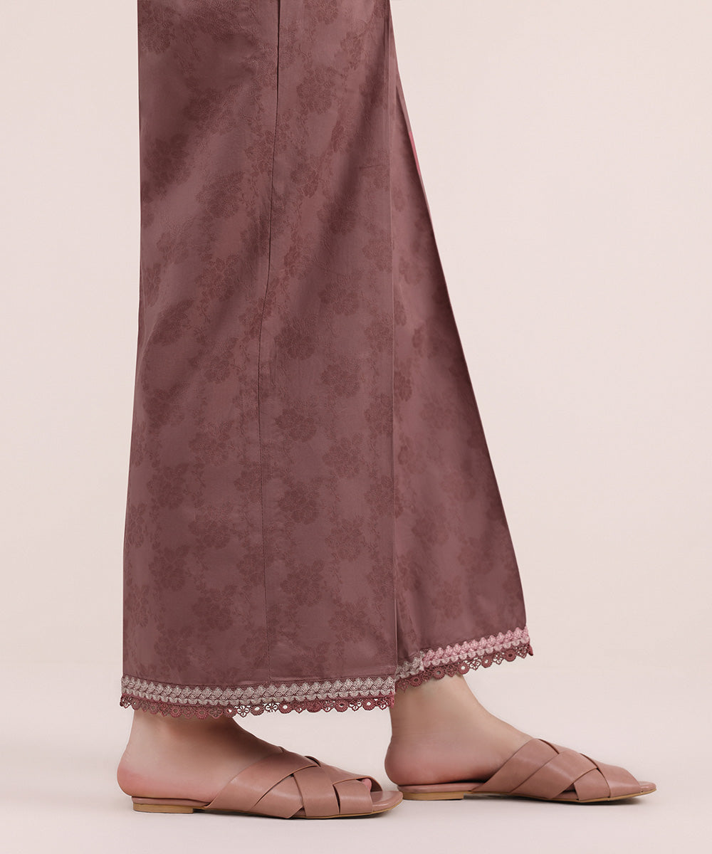 Women's Pret Cotton Jacquard Pink Embroidered Culottes