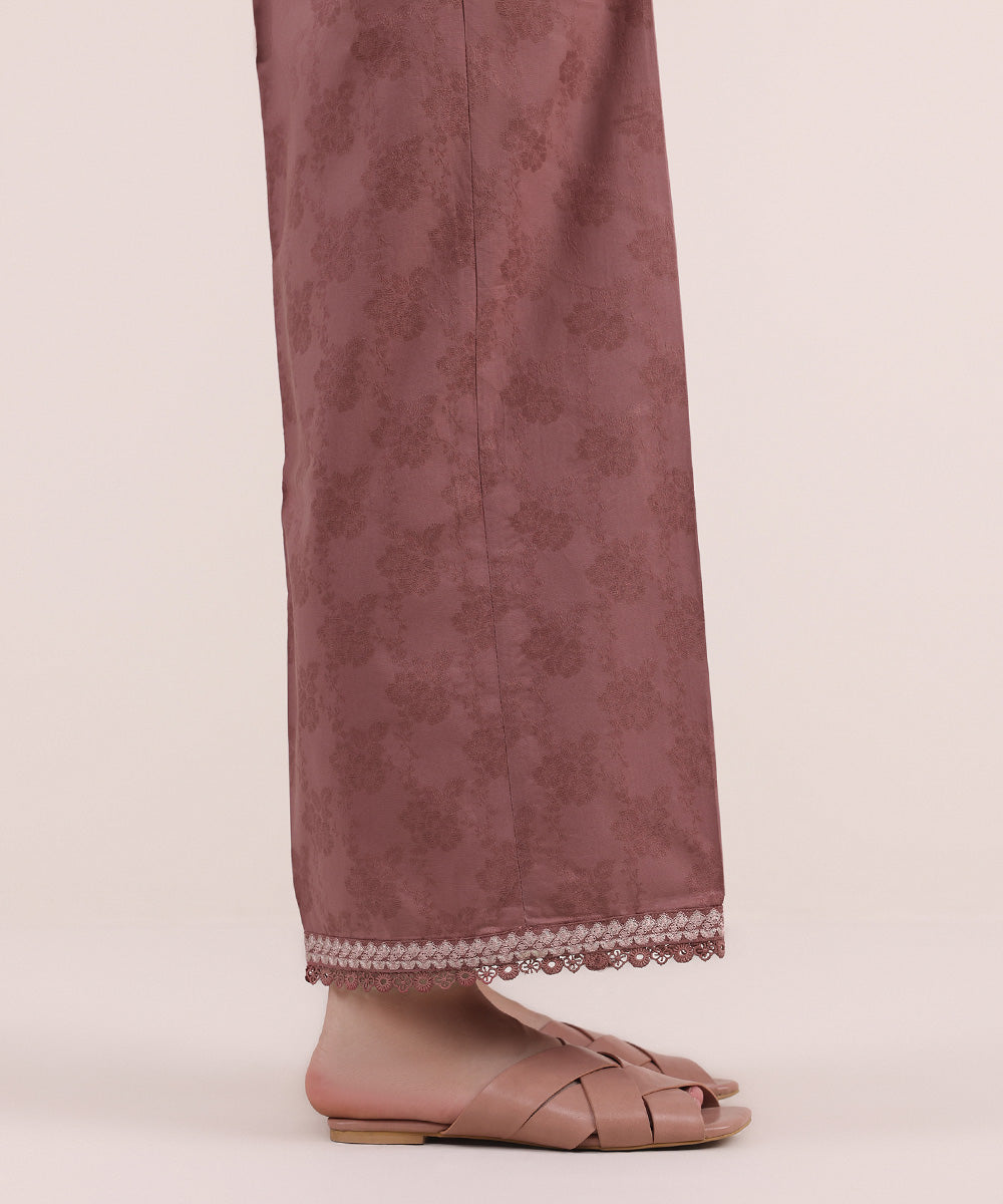 Women's Pret Cotton Jacquard Pink Embroidered Culottes