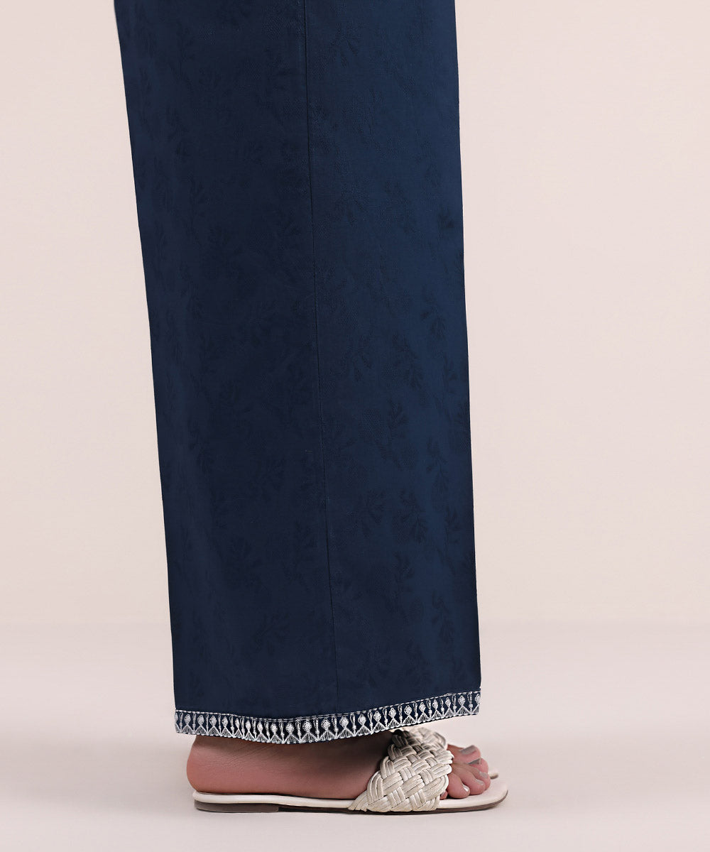 Women's Pret Cotton Jacquard Blue Embroidered Culottes