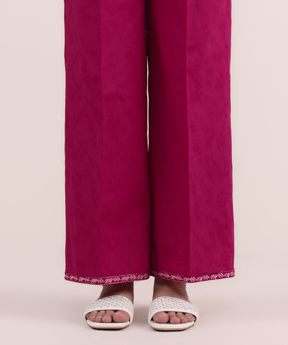 Women's Pret Cotton Jacquard Pink Embroidered Culottes