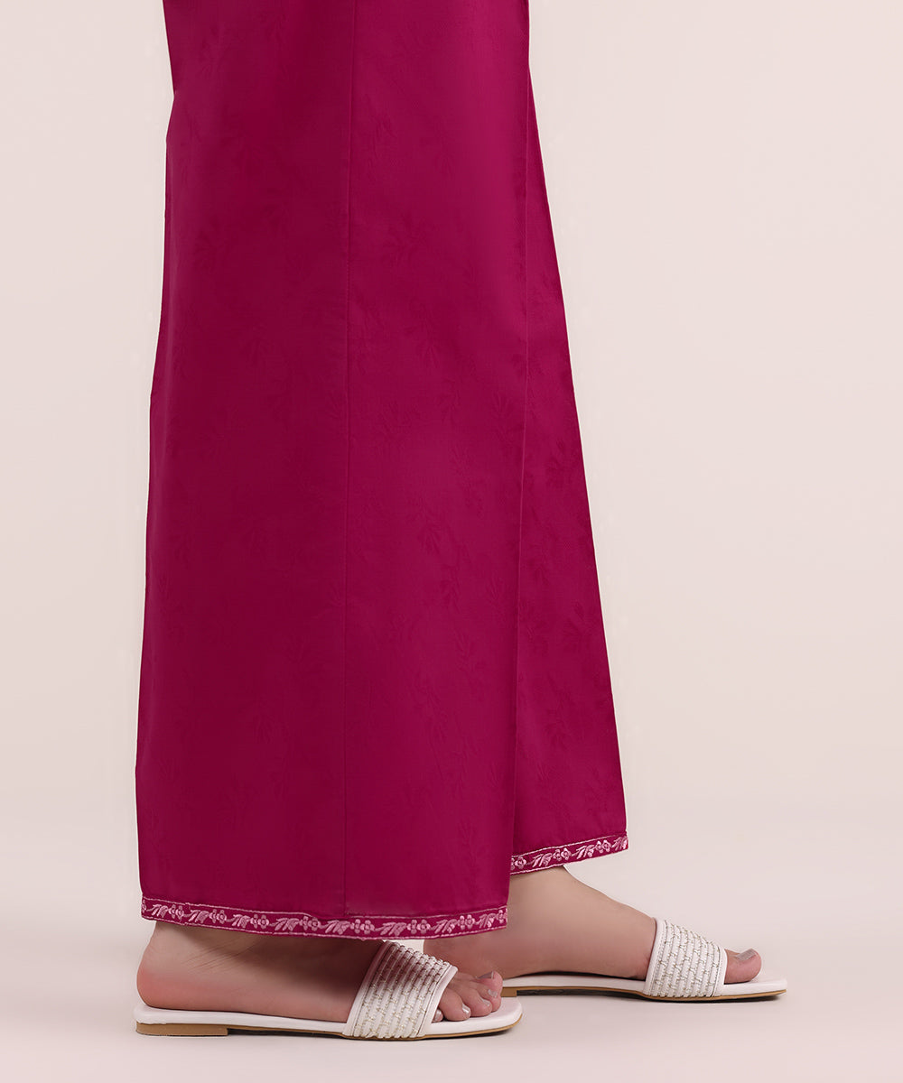 Women's Pret Cotton Jacquard Pink Embroidered Culottes