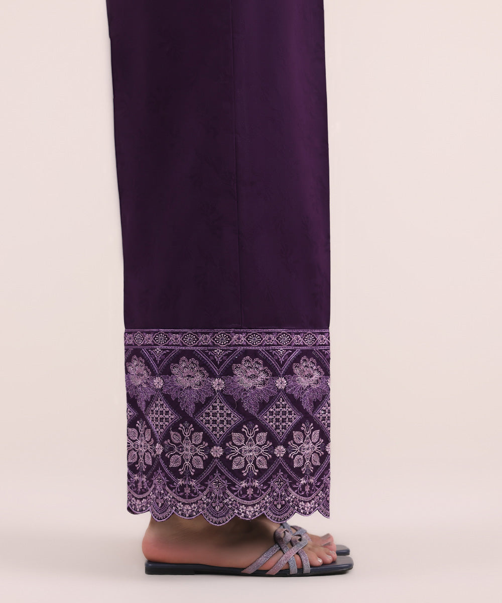 Women's Pret Cotton Jacquard Purple Embroidered Culottes