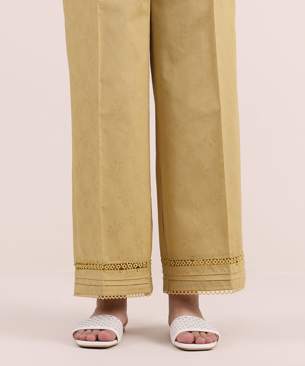 Women's Pret Cotton Jacquard Yellow Dyed Culottes