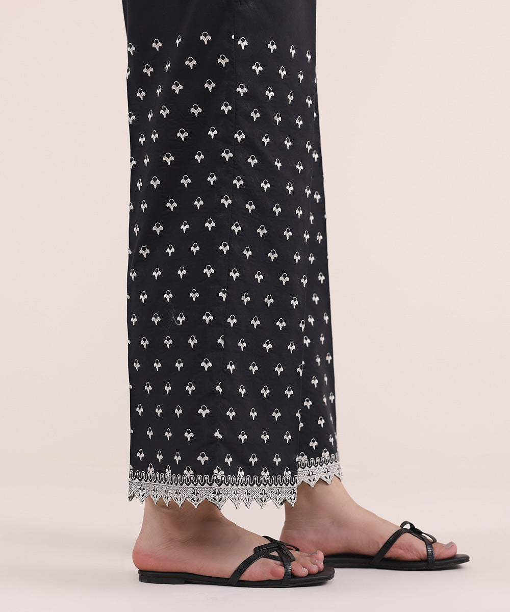 Women's Pret Cambric Black Embroidered Culottes