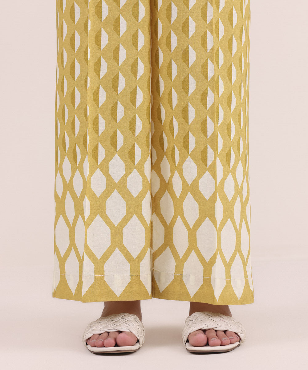 Women's Pret Cotton Yellow Printed Culottes