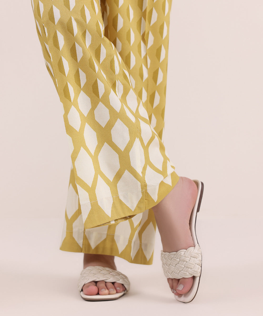 Women's Pret Cotton Yellow Printed Culottes