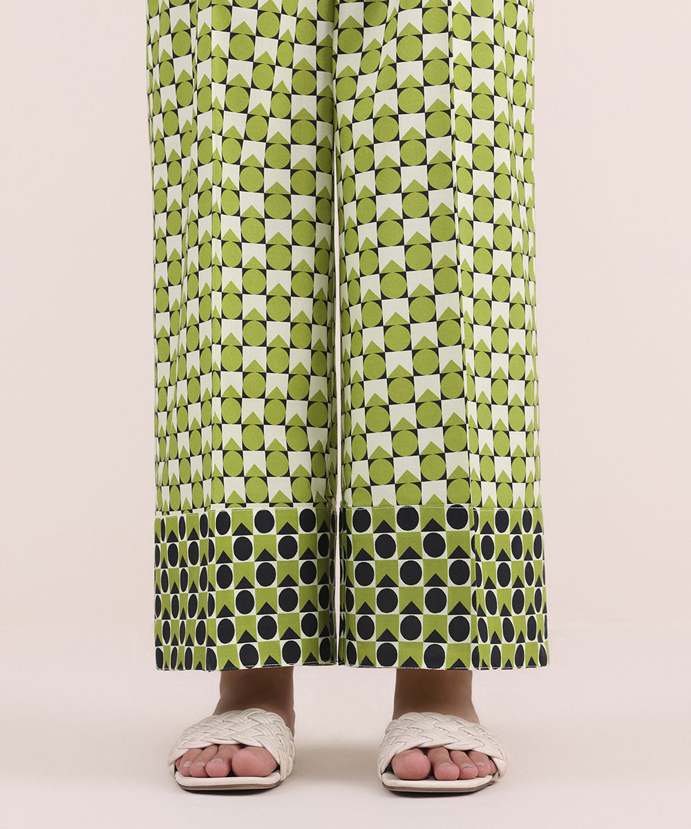 Women's Pret Cotton Green Printed Culottes