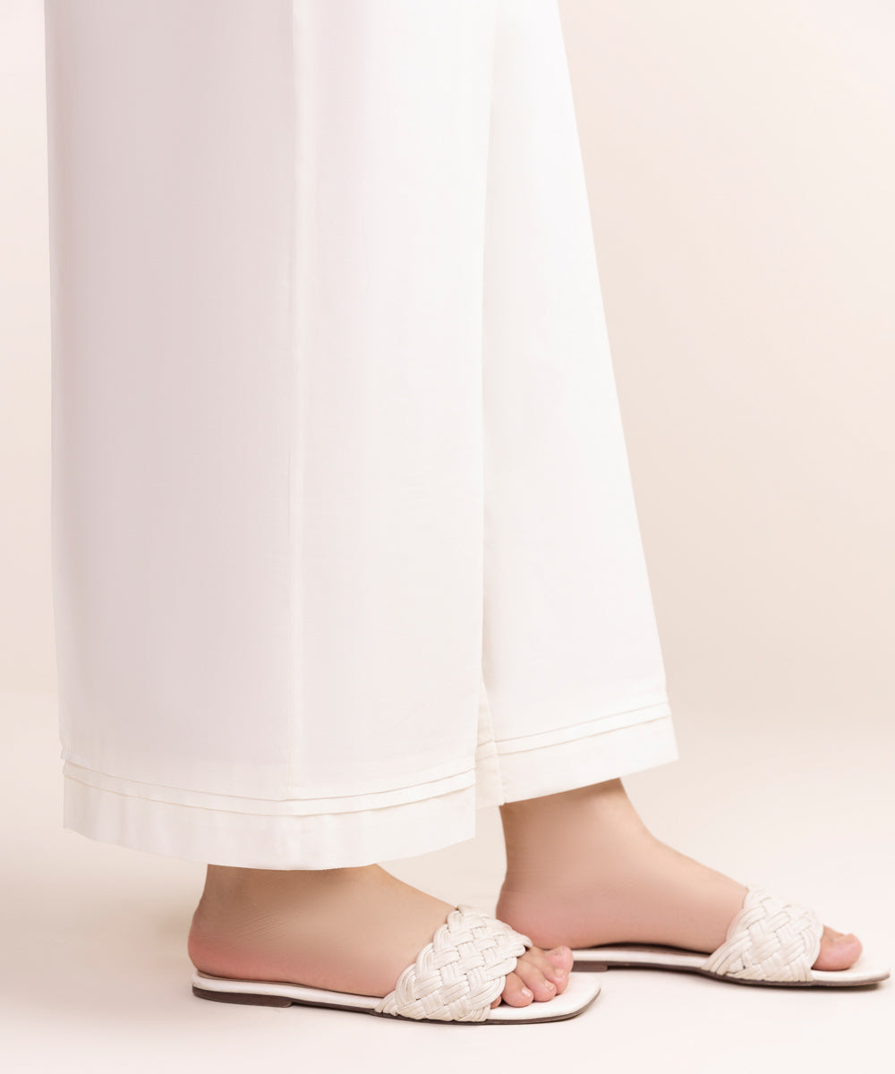 Women's Pret Cotton Viscose White Solid Culottes