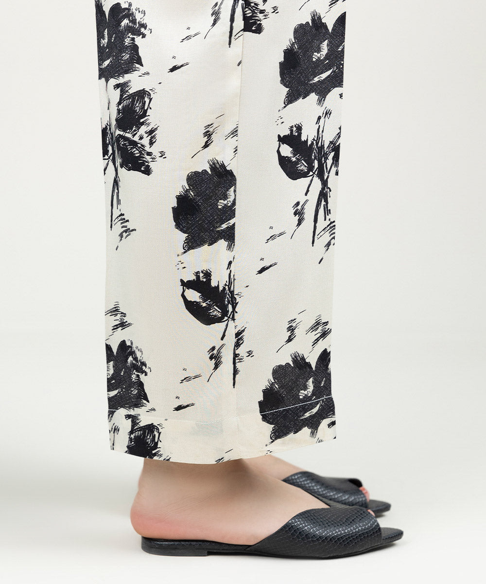 Women's Pret Linen Printed Off White Straight Pants