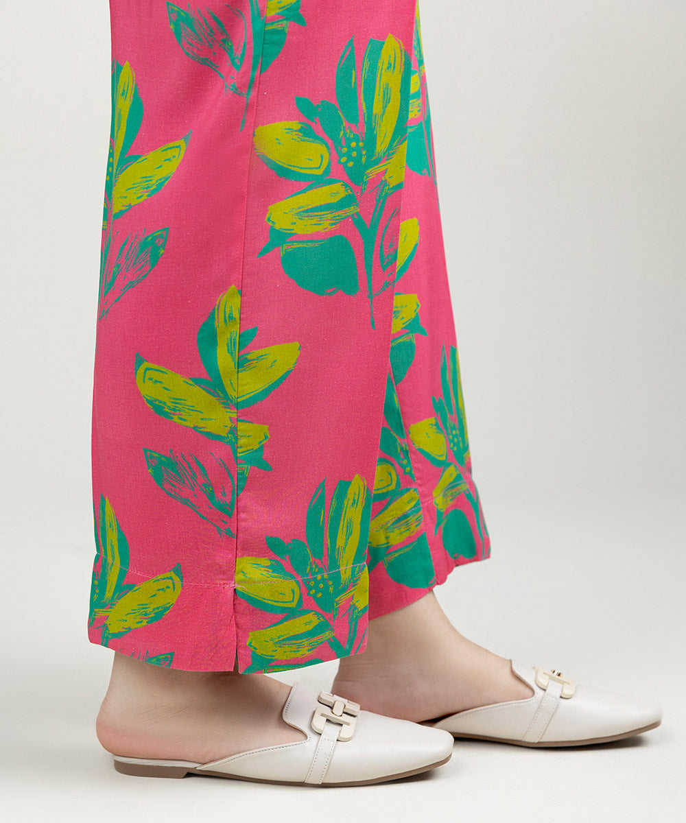 Women's Pret Linen Printed Flamingo Pink Straight Pants