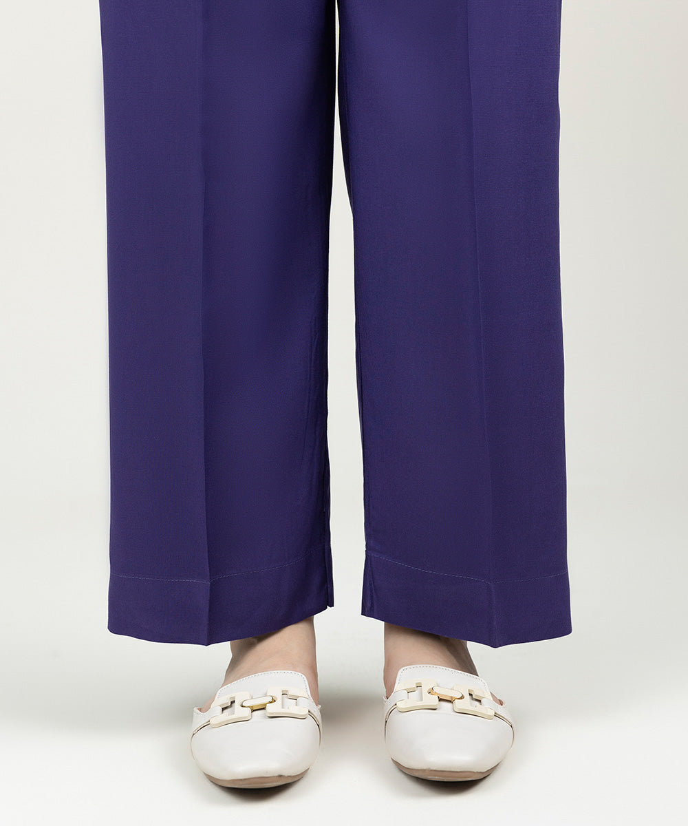 Women's Pret Linen Solid Indigo Straight Pants