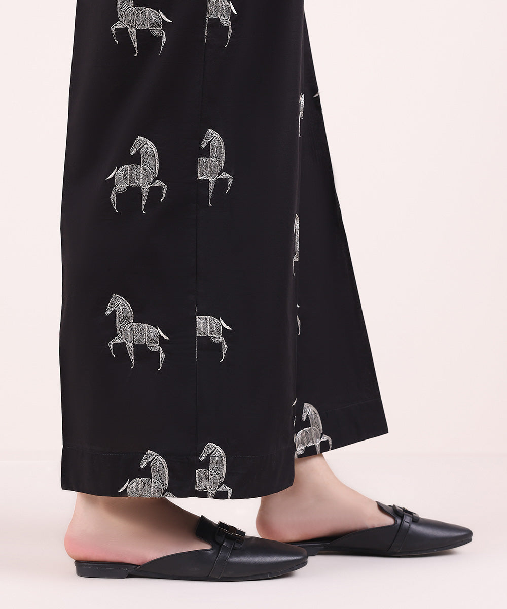 Women's Pret Cambric Black Embroidered Culottes