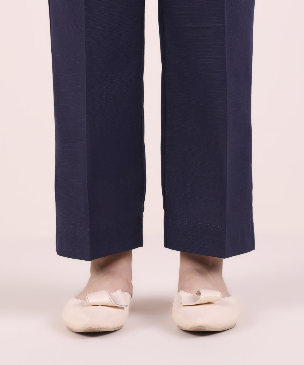 Women's Pret Khaddar Solid Blue Straight Pants