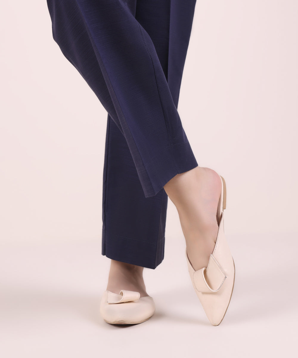 Women's Pret Khaddar Solid Blue Straight Pants