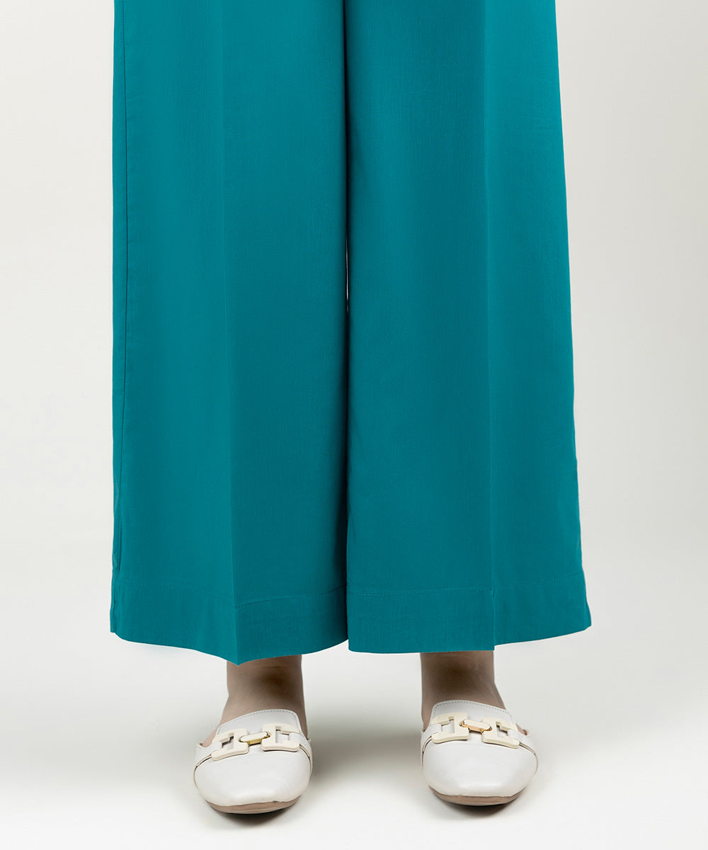 Women's Pret Cotton Viscose Solid Teal  Culottes