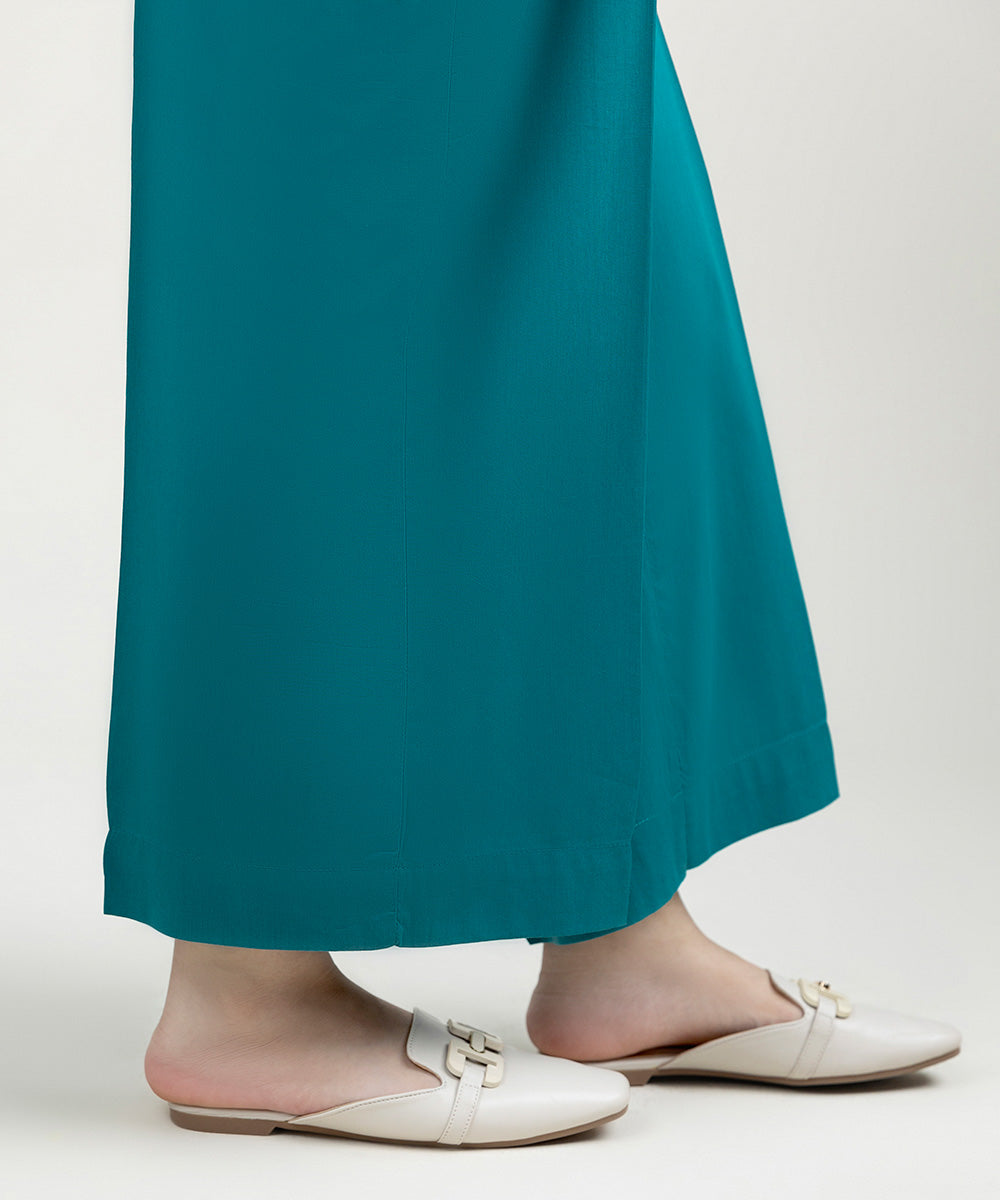 Women's Pret Cotton Viscose Solid Teal  Culottes