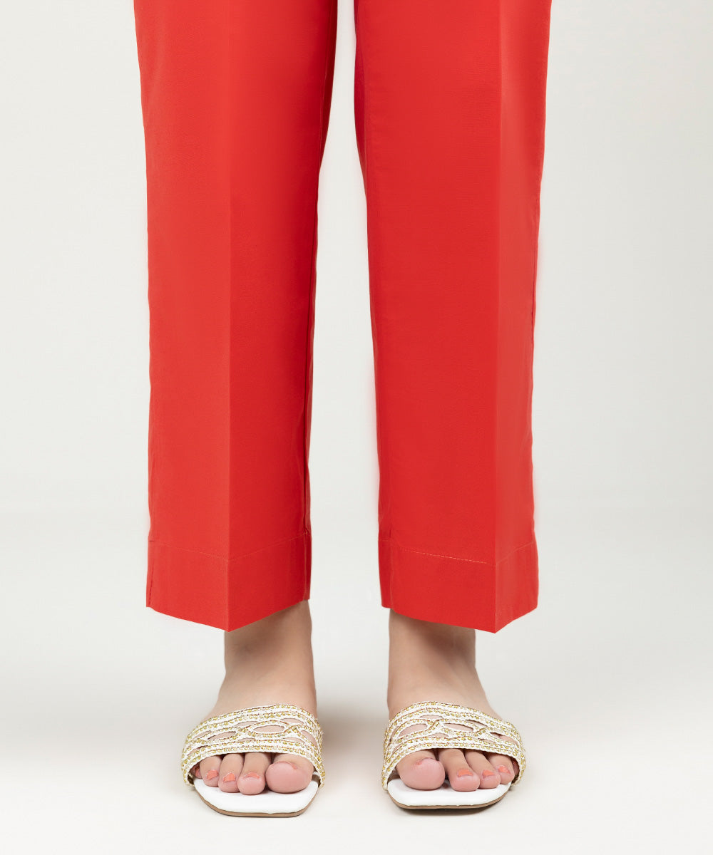 Women's Pret Cambric Solid Tangerine Straight Pants