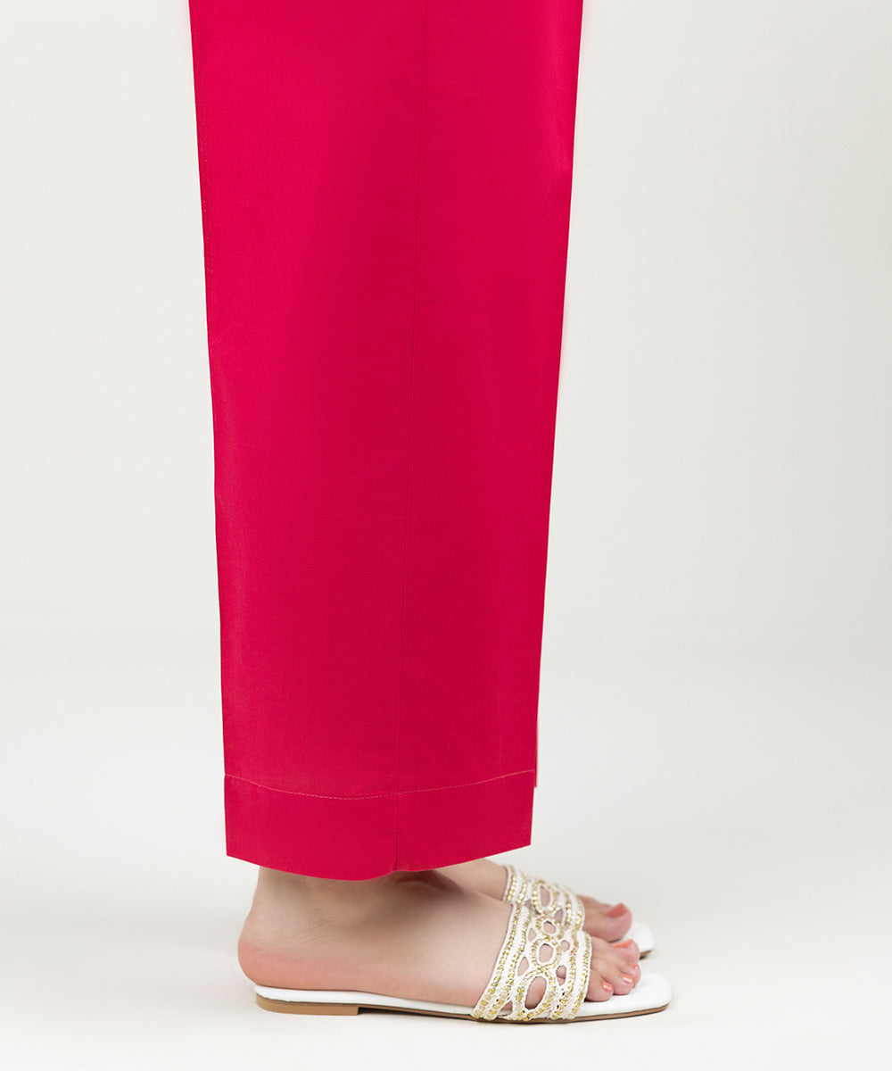 Women's Pret Cambric Solid Shocking Pink Straight Pants