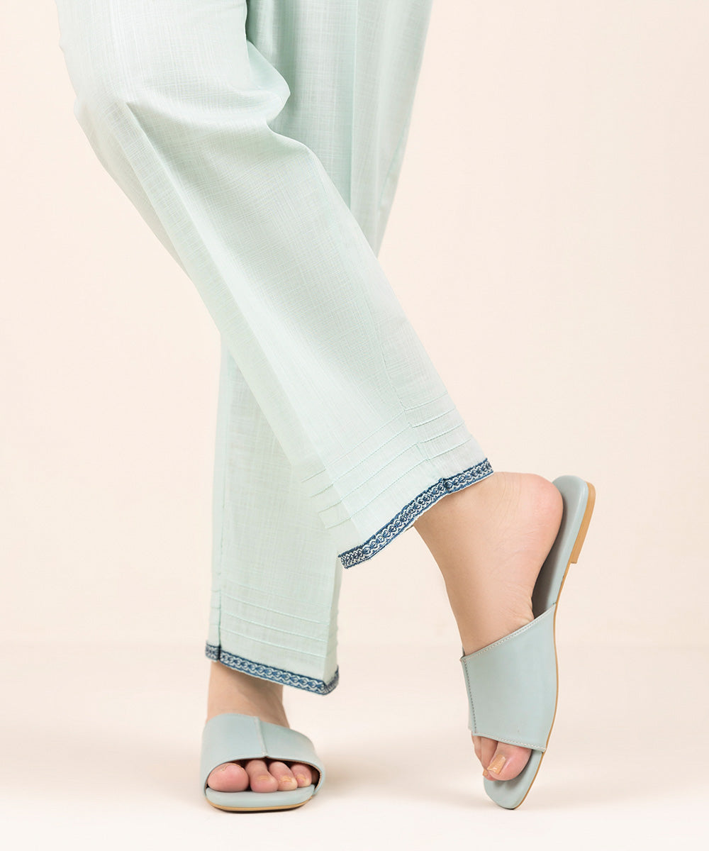 Embroidered Crosshatch Straight Pants