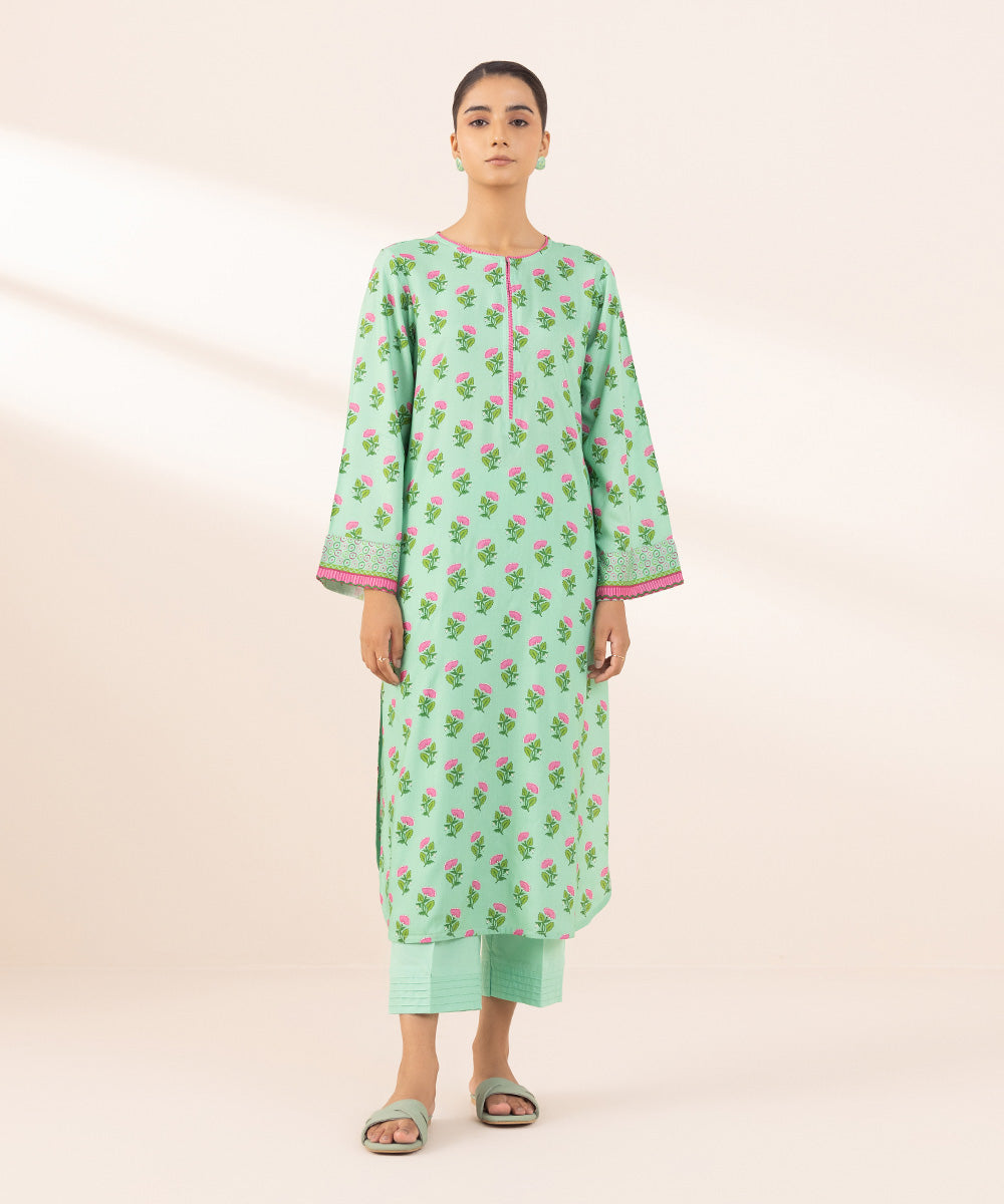 Women's Pret Arabic Lawn Green Printed A-Line Shirt