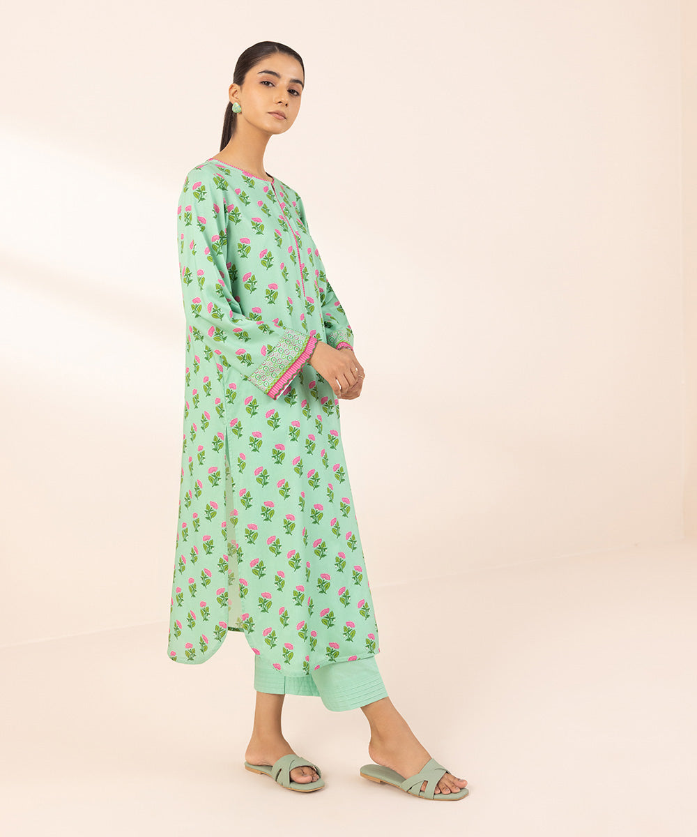 Women's Pret Arabic Lawn Green Printed A-Line Shirt