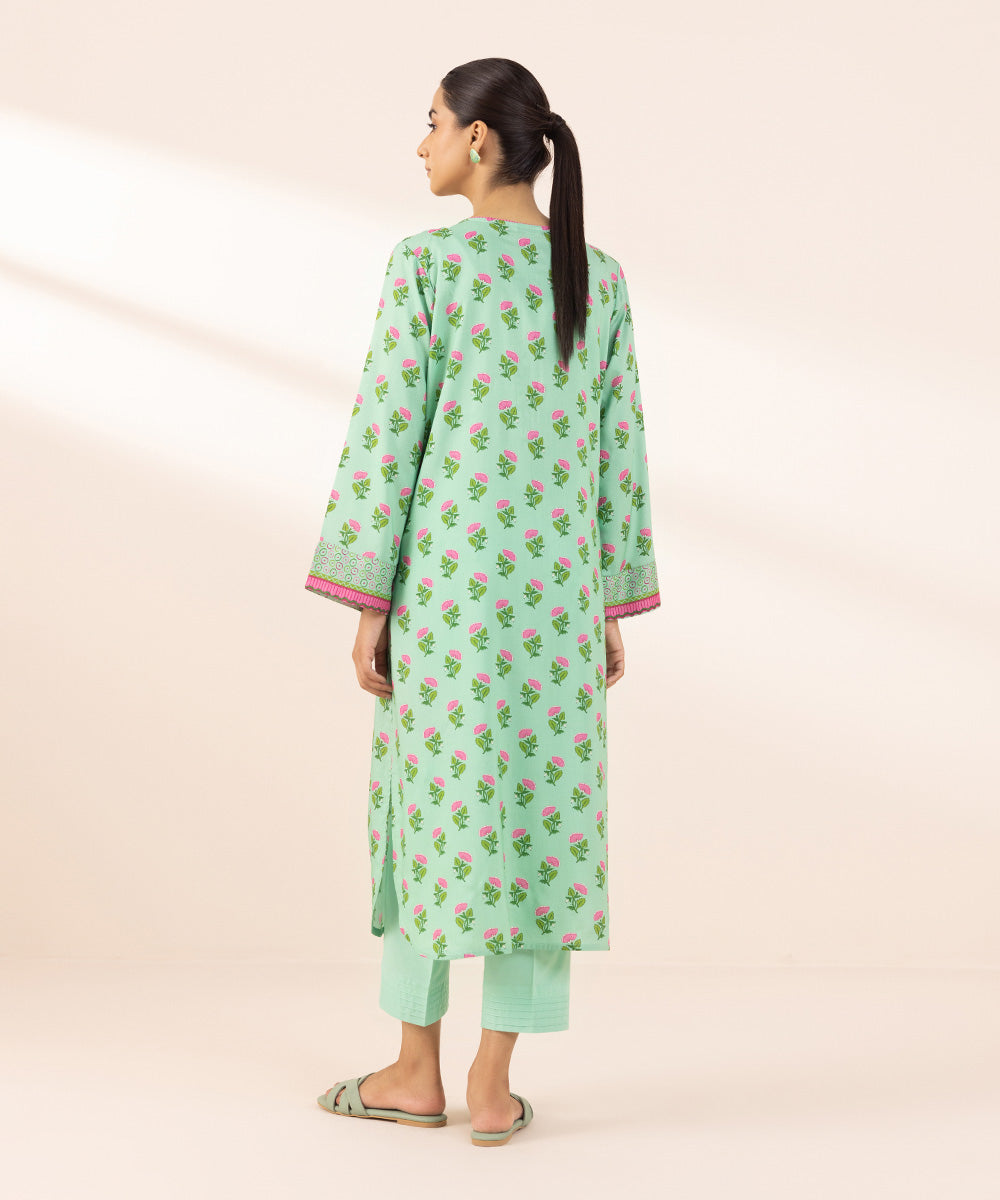 Women's Pret Arabic Lawn Green Printed A-Line Shirt