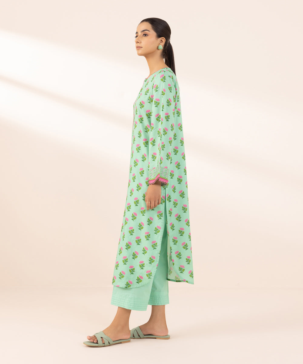 Women's Pret Arabic Lawn Green Printed A-Line Shirt