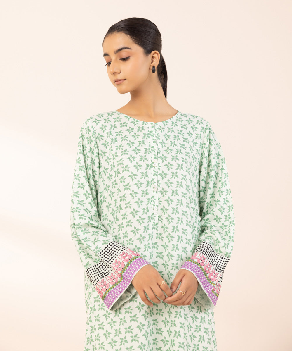 Women's Pret Arabic Lawn Green Printed A-Line Shirt