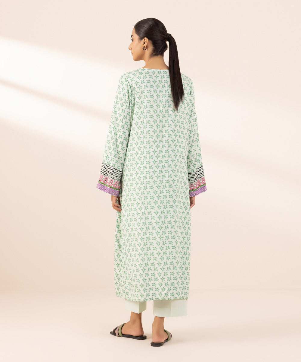 Women's Pret Arabic Lawn Green Printed A-Line Shirt