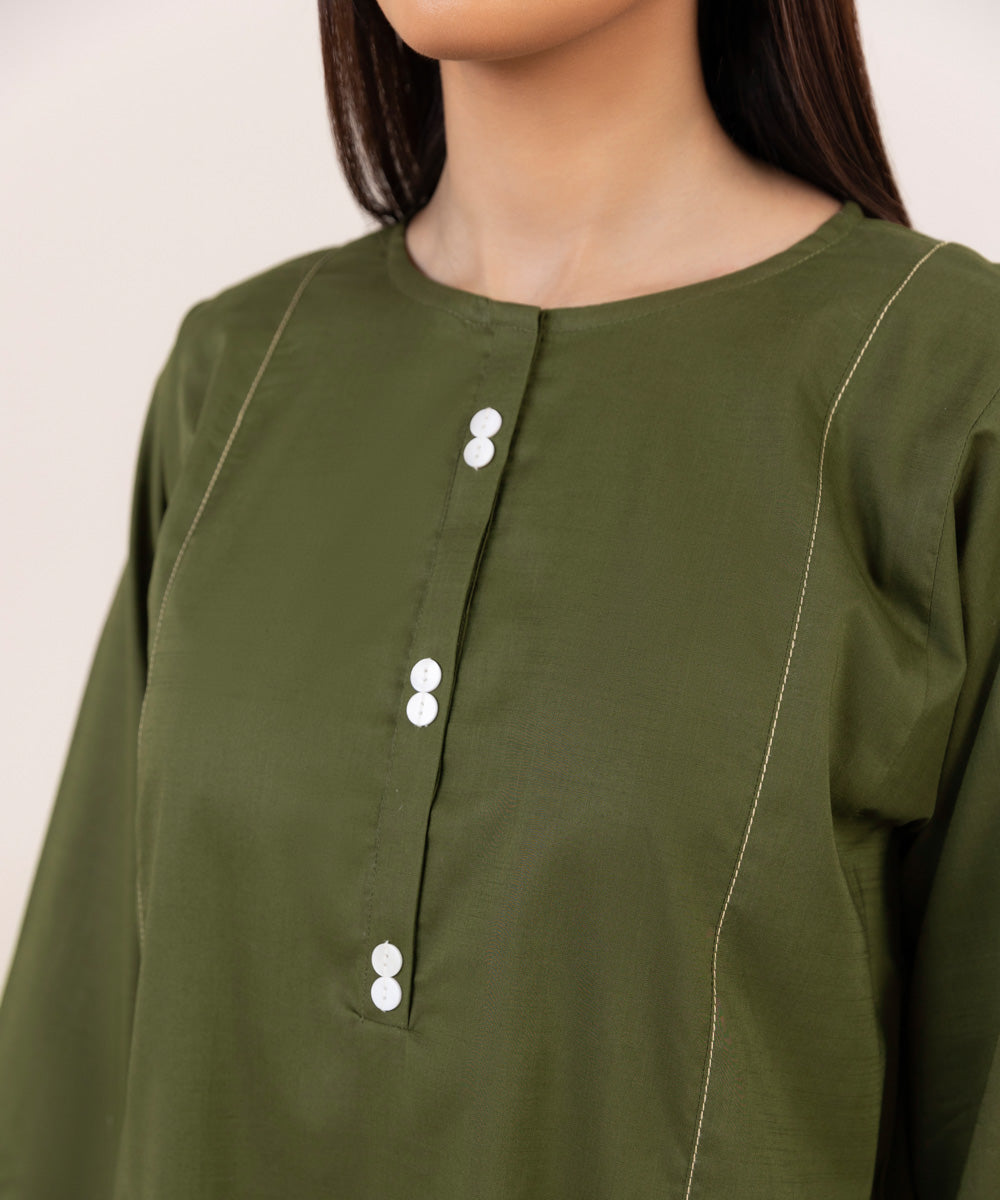 Women's Pret Cross Hatch Dyed Green Boxy Shirt