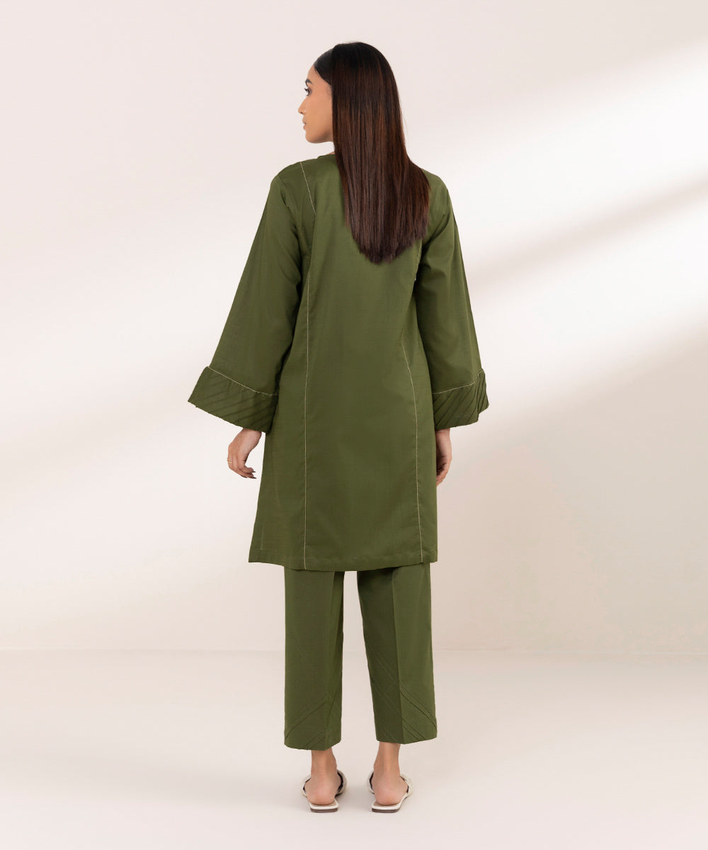 Women's Pret Cross Hatch Dyed Green Boxy Shirt