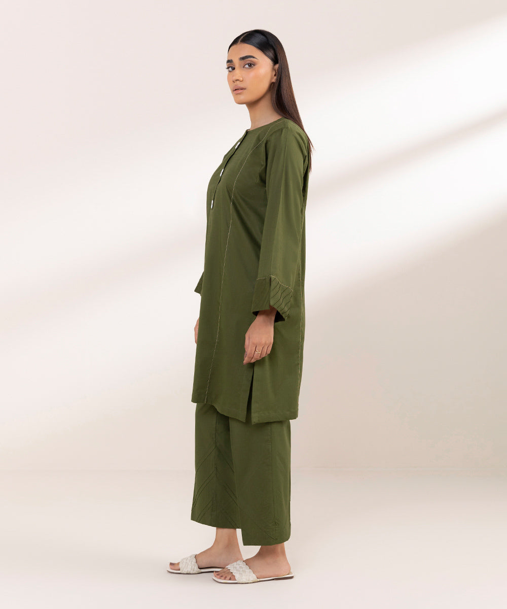 Women's Pret Cross Hatch Dyed Green Boxy Shirt