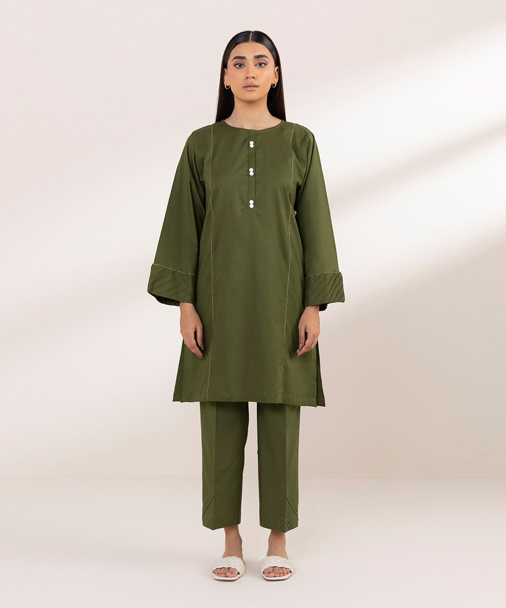 Women's Pret Cross Hatch Dyed Green Boxy Shirt