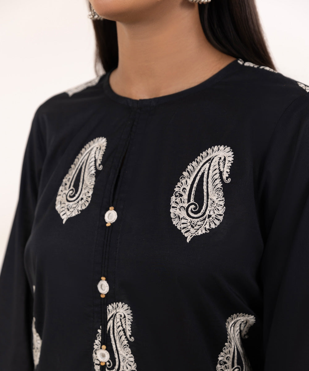 Women's Pret Lawn Embroidered Black Straight Shirt