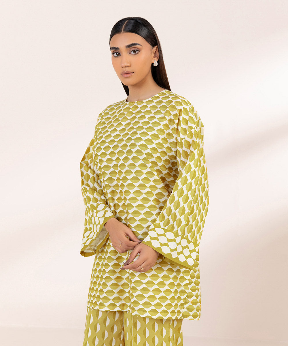 Women's Pret Cotton Embroidered Yellow Boxy Shirt