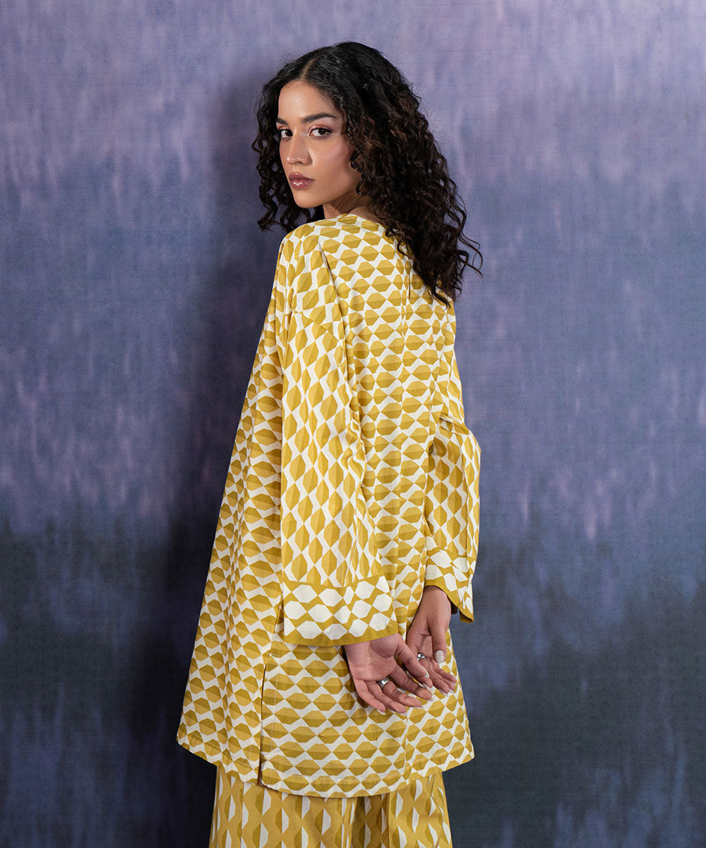 Women's Pret Cotton Embroidered Yellow Boxy Shirt