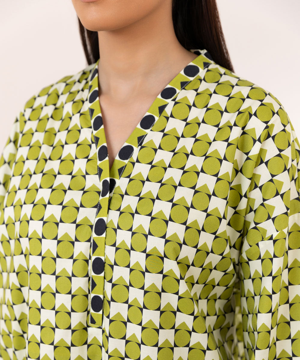 Women's Pret Cotton Embroidered Green Boxy Shirt