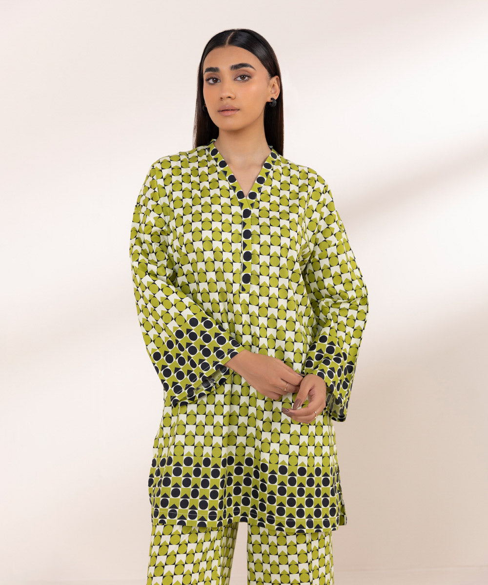 Women's Pret Cotton Embroidered Green Boxy Shirt