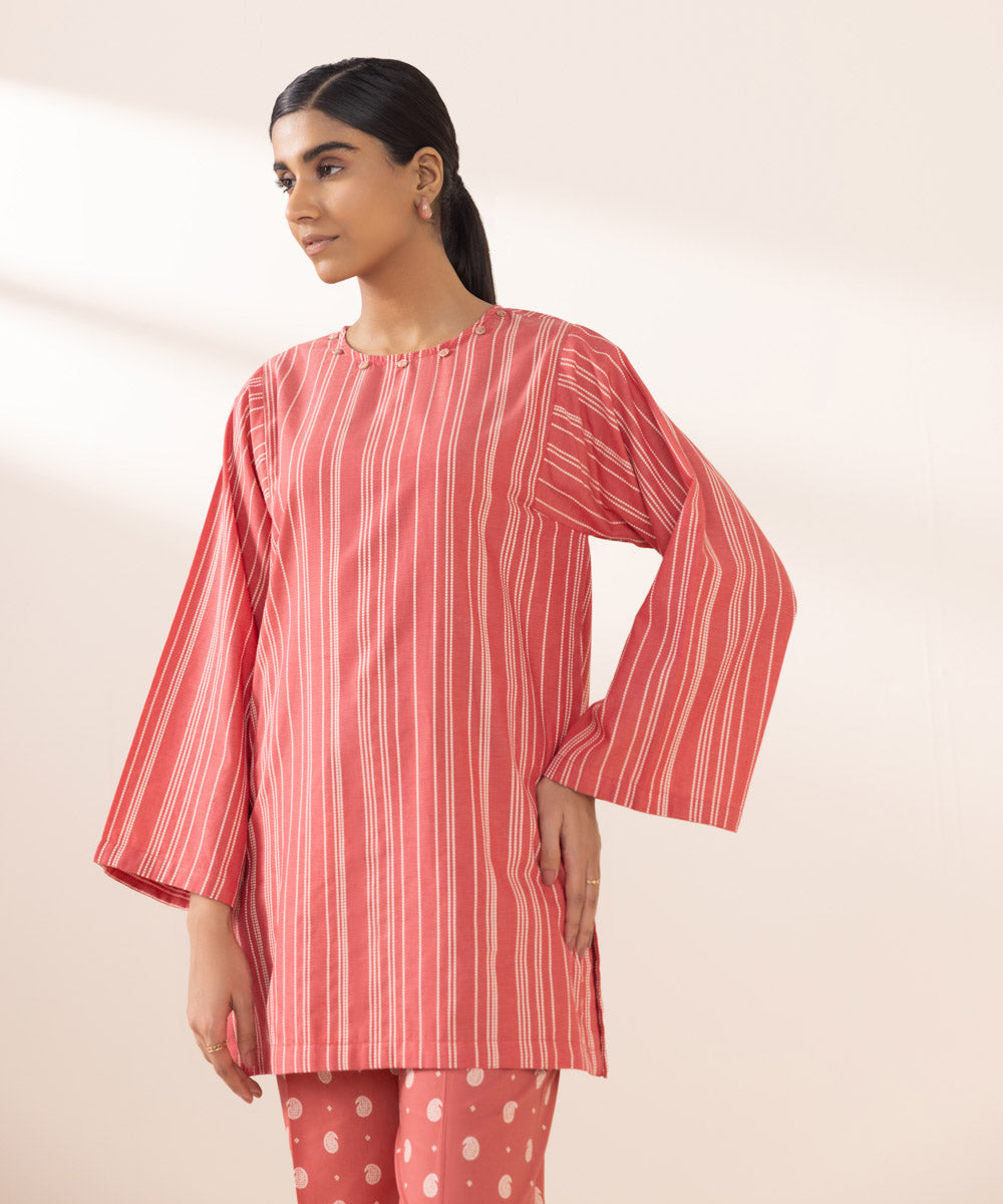 Women's Pret Yarn Dyed Solid Pink Boxy Shirt