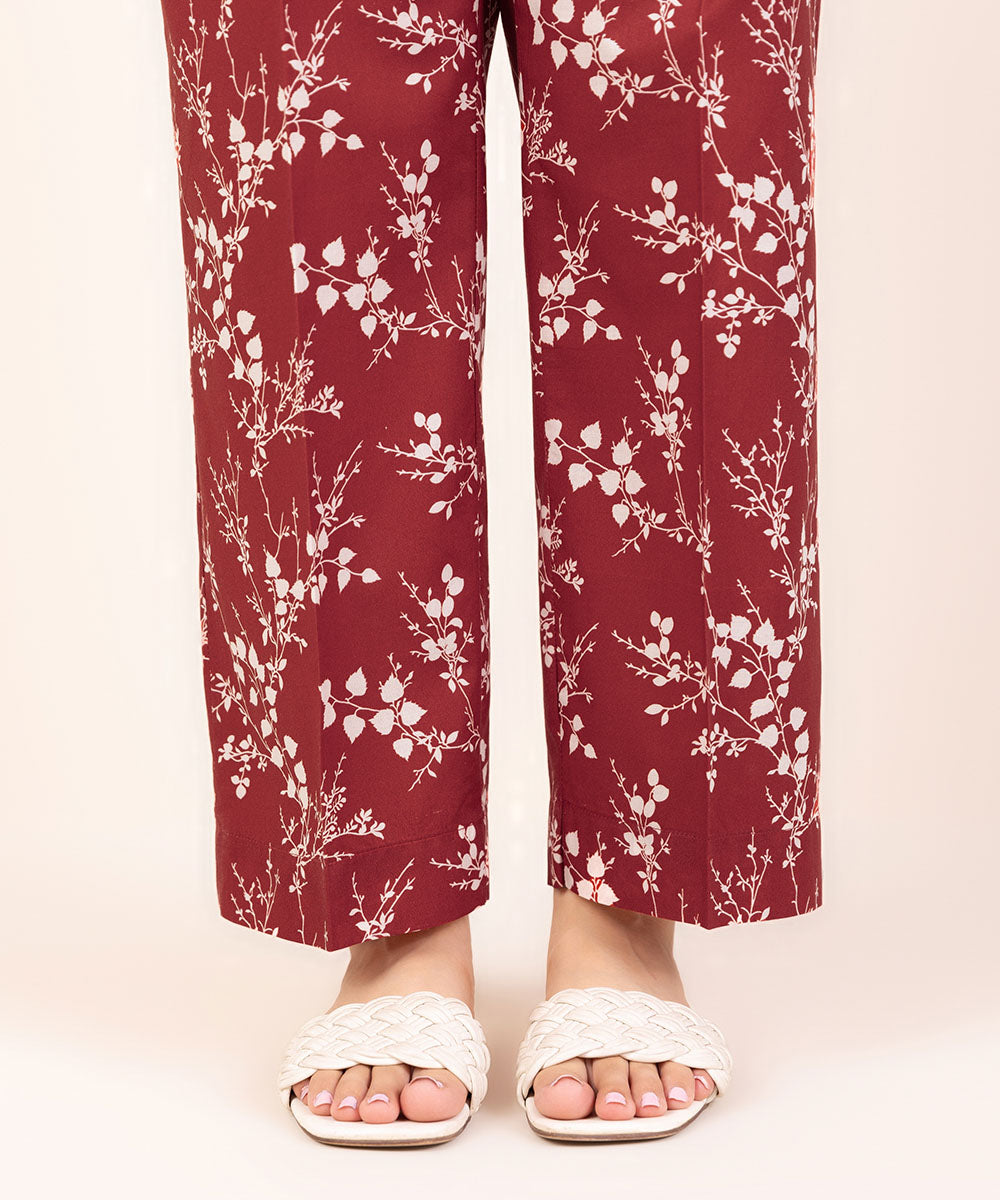 Women's Pret Cambric Red Printed Straight Pants