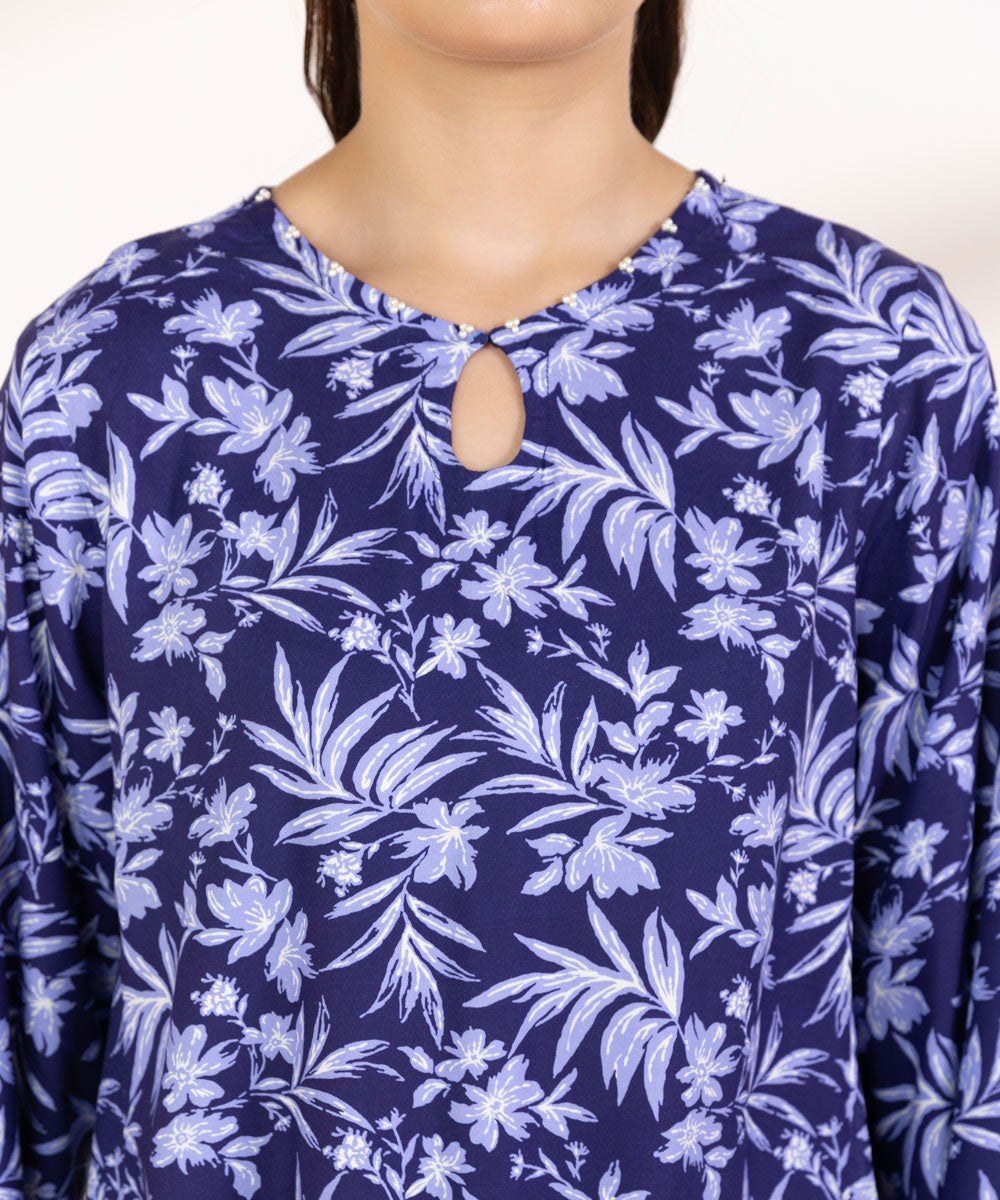 Women's Pret Linen Printed Indigo Straight Shirt