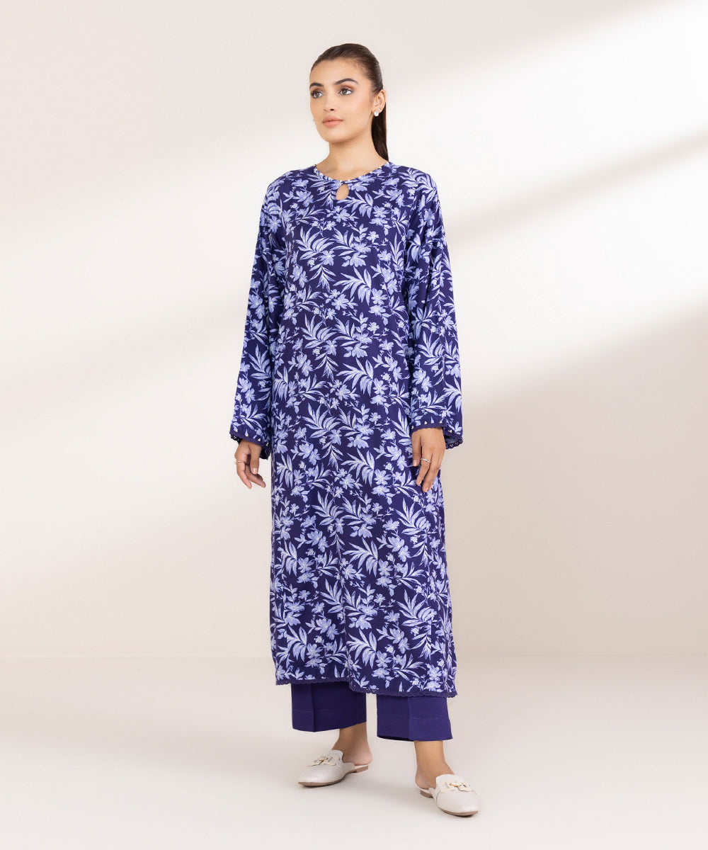 Women's Pret Linen Printed Indigo Straight Shirt