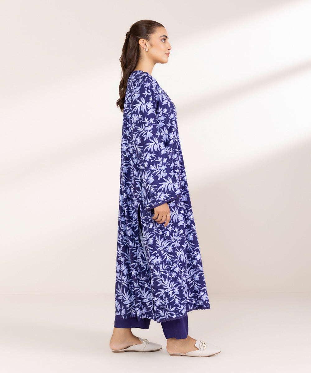 Women's Pret Linen Printed Indigo Straight Shirt